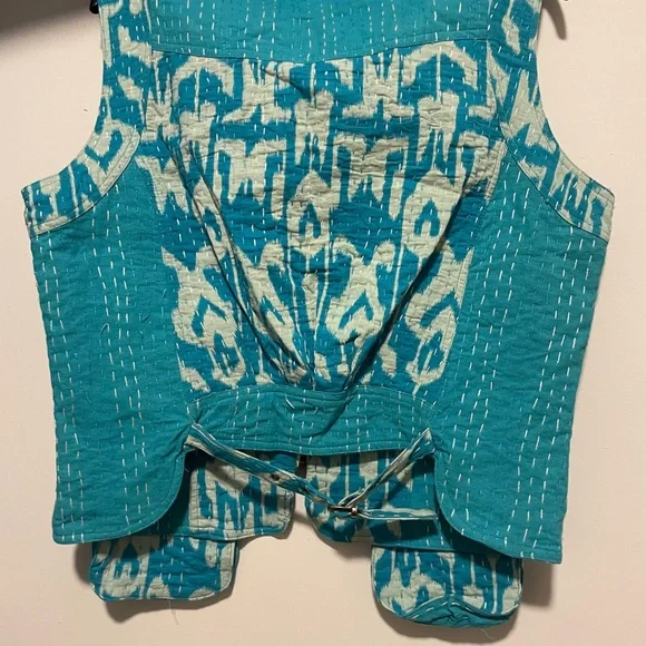 Turquoise and White Patterned Ikat Vest - NWT - Picture 5 of 10